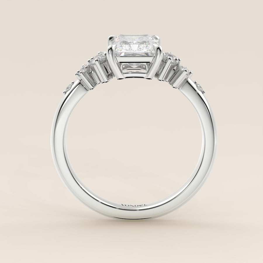 Verlovingsring radiant lab grown diamant met hidden halo en lage zetting, witgoud