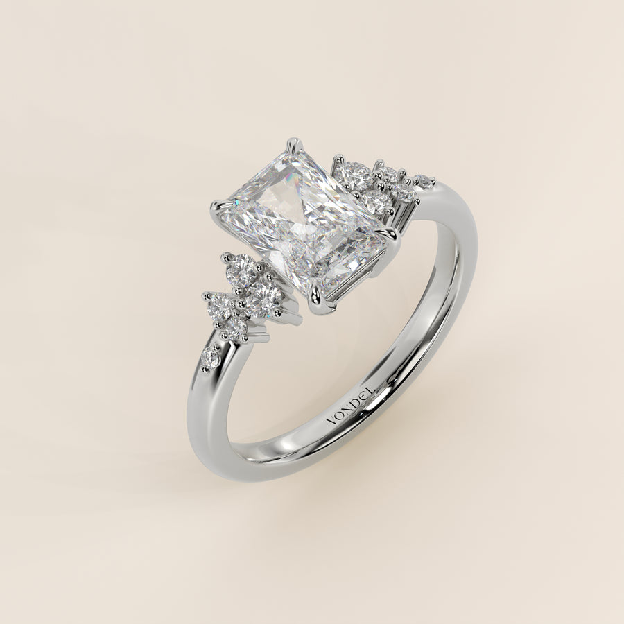 Verlovingsring radiant lab grown diamant met hidden halo en lage zetting, witgoud