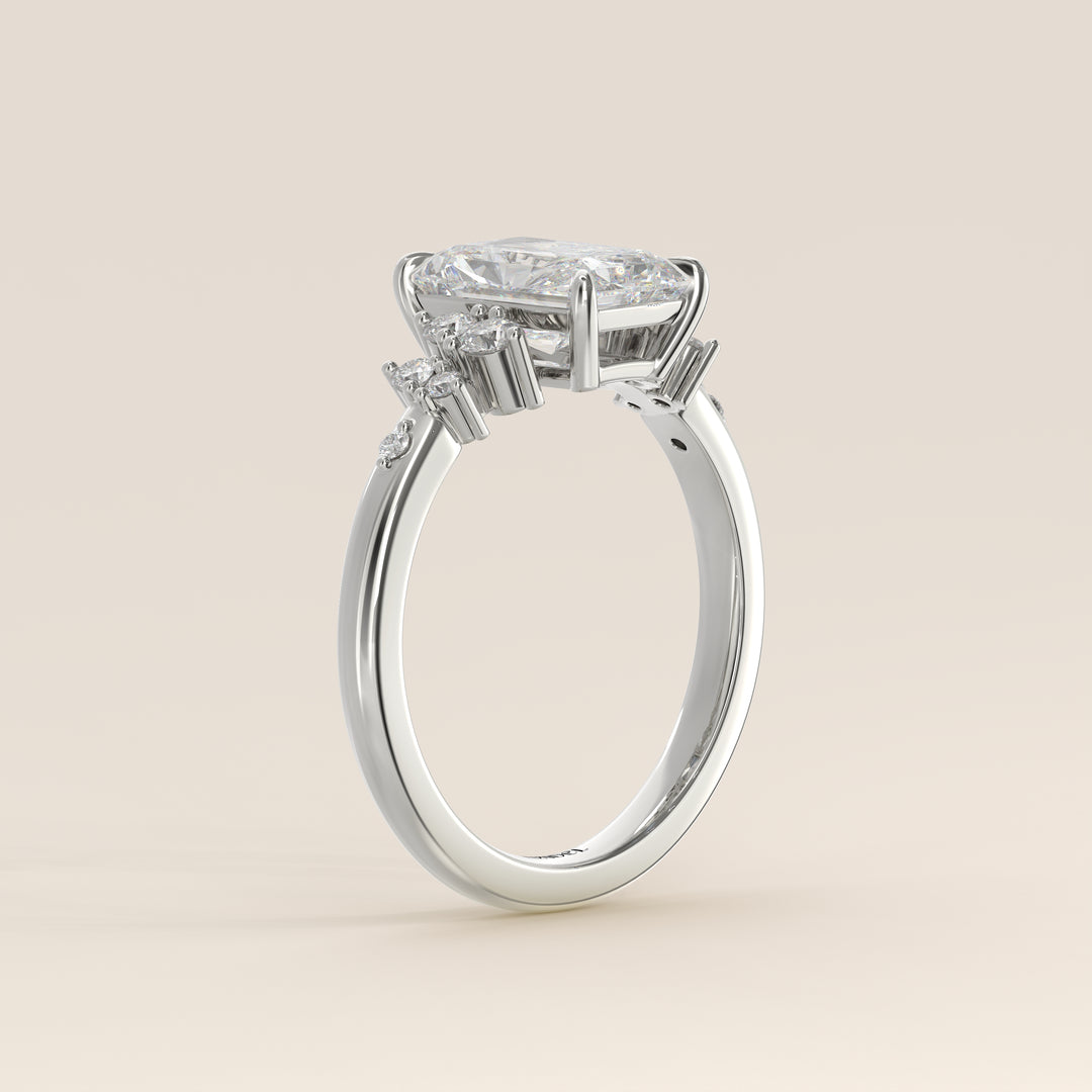 Verlovingsring radiant lab grown diamant met hidden halo en lage zetting, witgoud