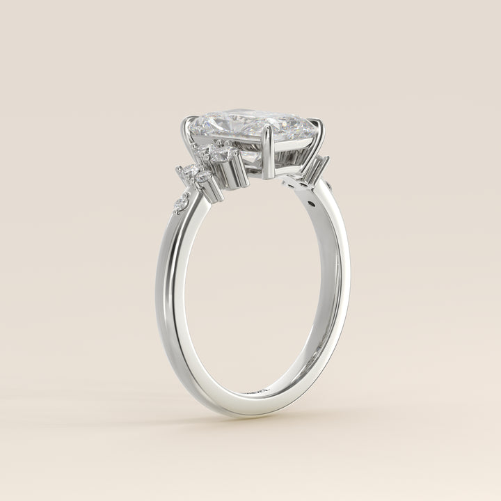 Verlovingsring radiant lab grown diamant met hidden halo en lage zetting, witgoud