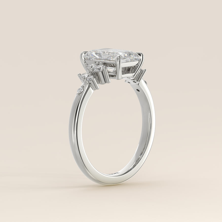 Verlovingsring radiant lab grown diamant met hidden halo en lage zetting, witgoud