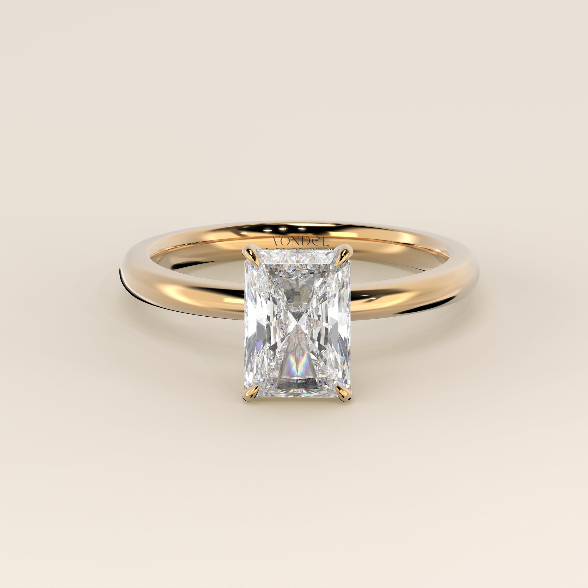 Verlovingsring radiant lab grown diamant met hidden halo, geelgoud