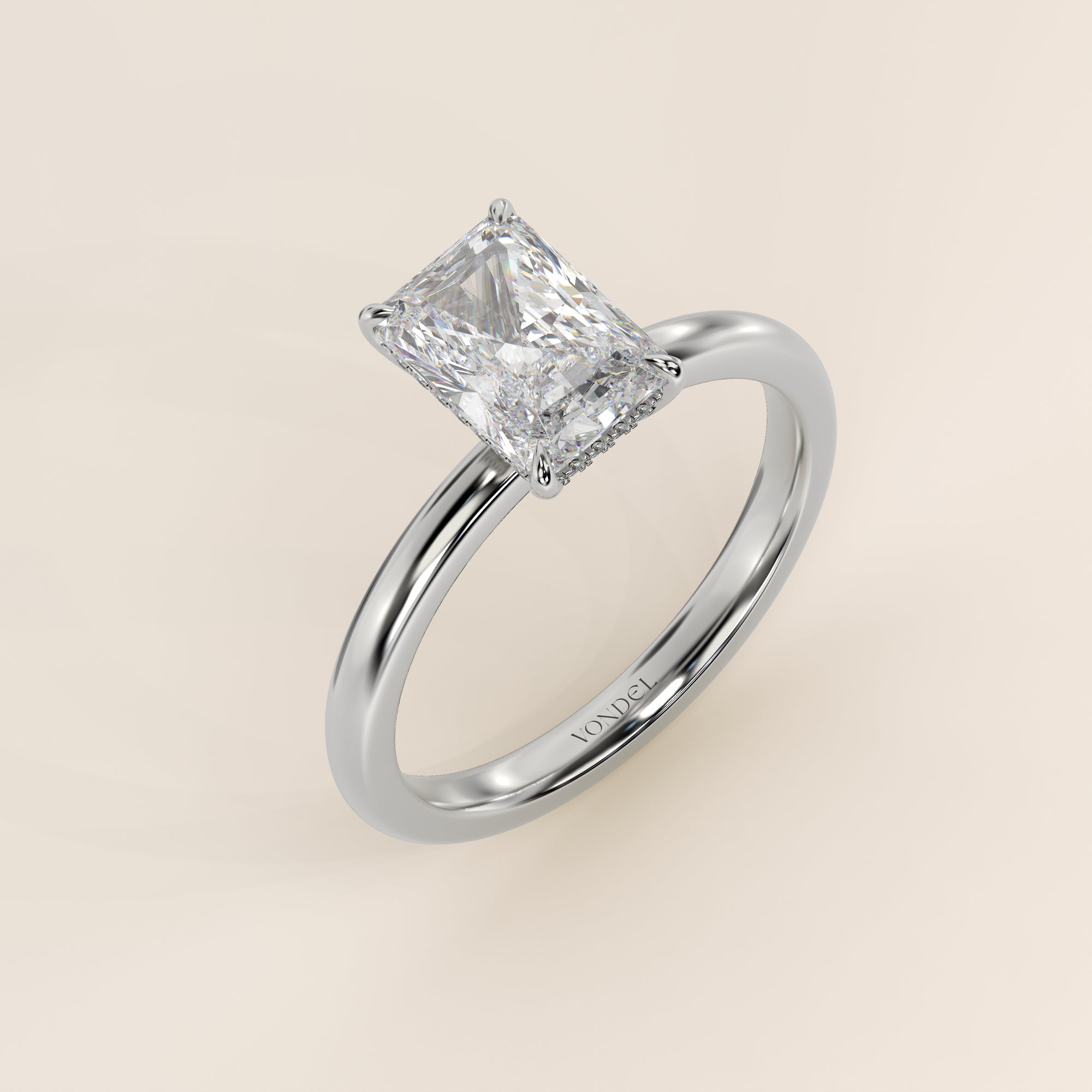 Verlovingsring radiant lab grown diamant met hidden halo, platina