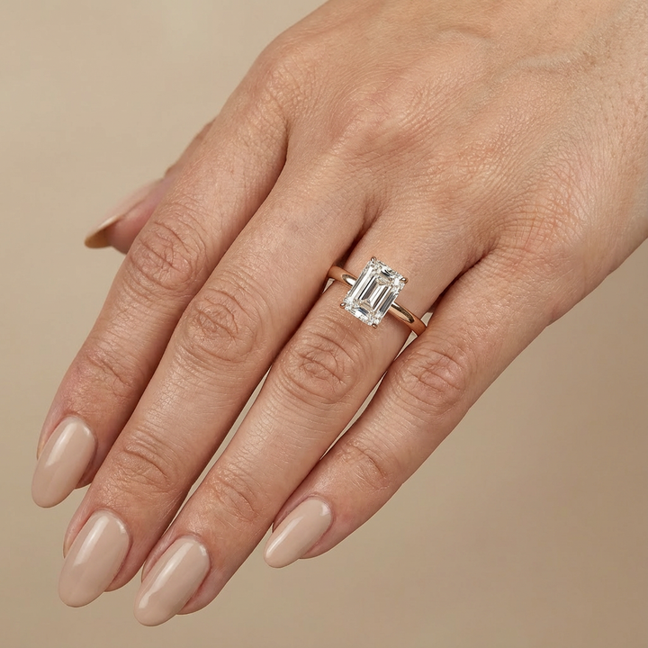 Verlovingsring radiant lab grown diamant met hidden halo, rosegoud