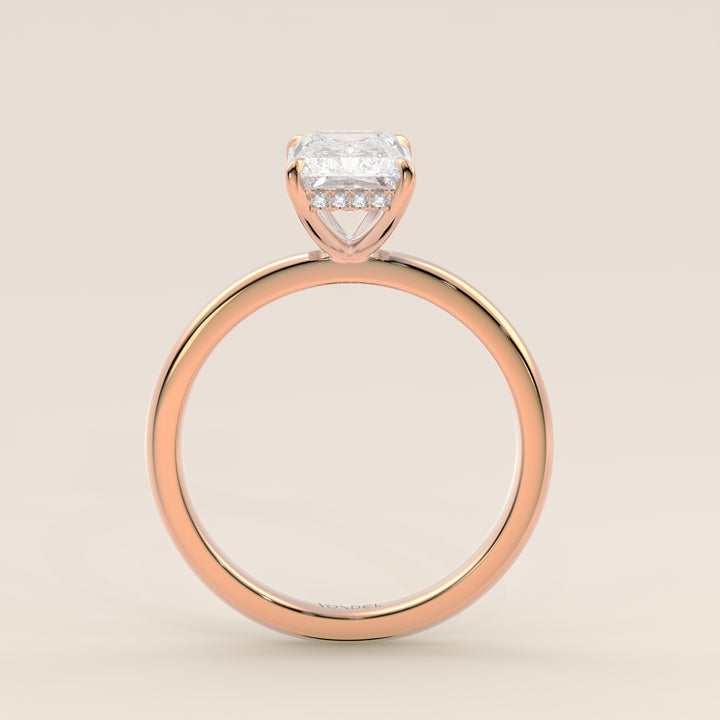 Verlovingsring radiant lab grown diamant met hidden halo, rosegoud