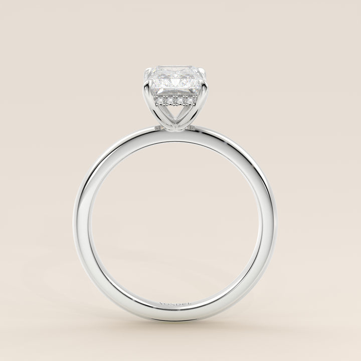 Verlovingsring radiant lab grown diamant met hidden halo, witgoud