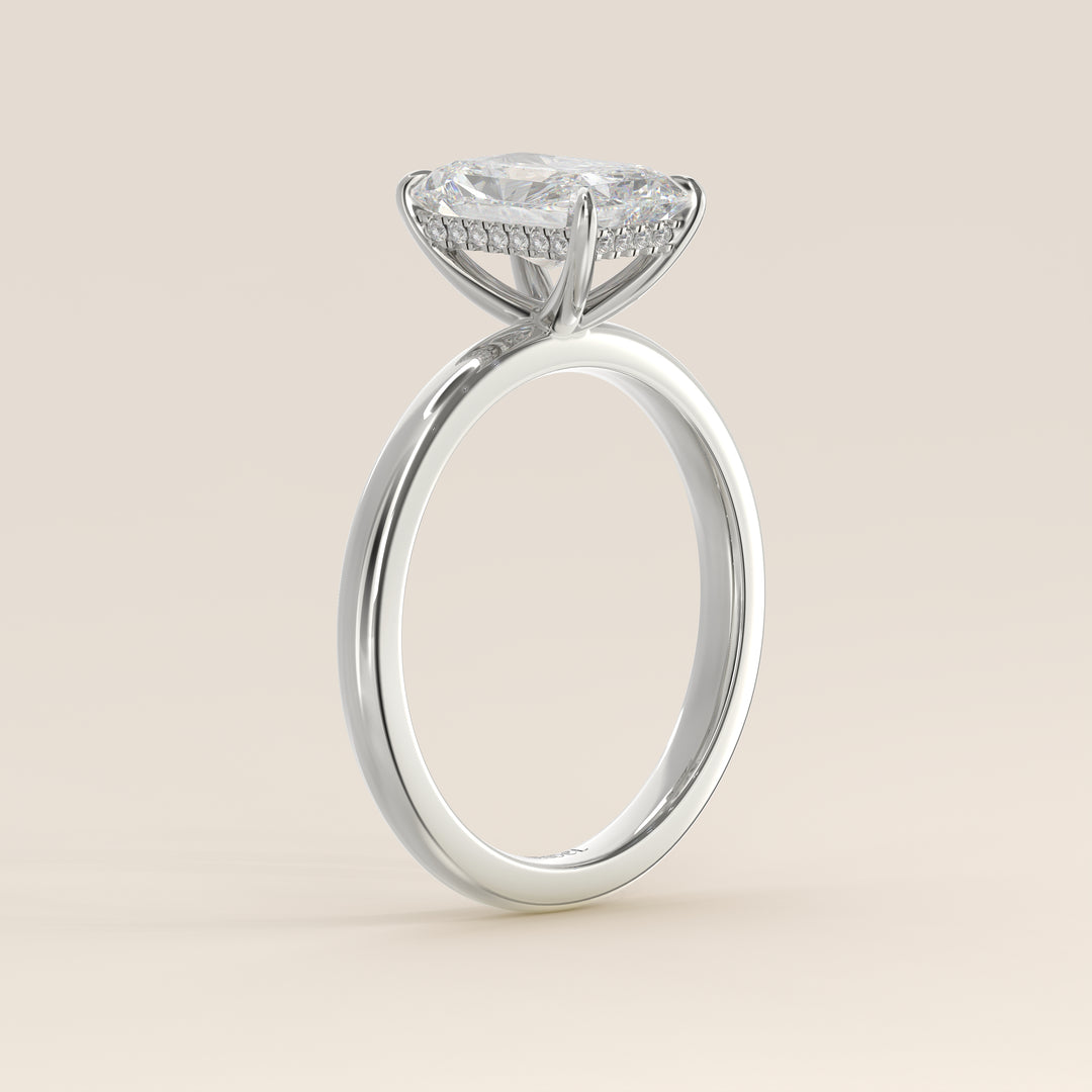 Verlovingsring radiant lab grown diamant met hidden halo, witgoud