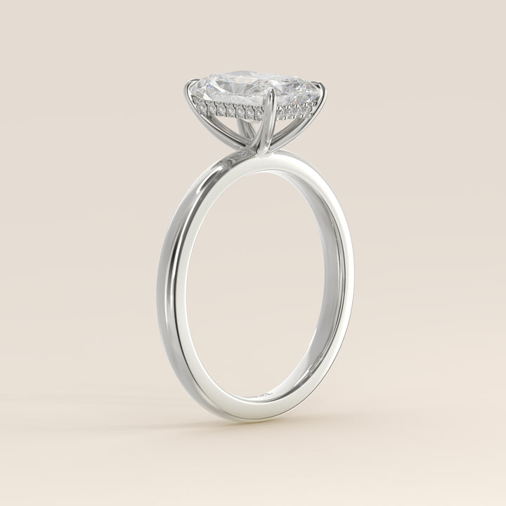 Verlovingsring radiant lab grown diamant met hidden halo, witgoud