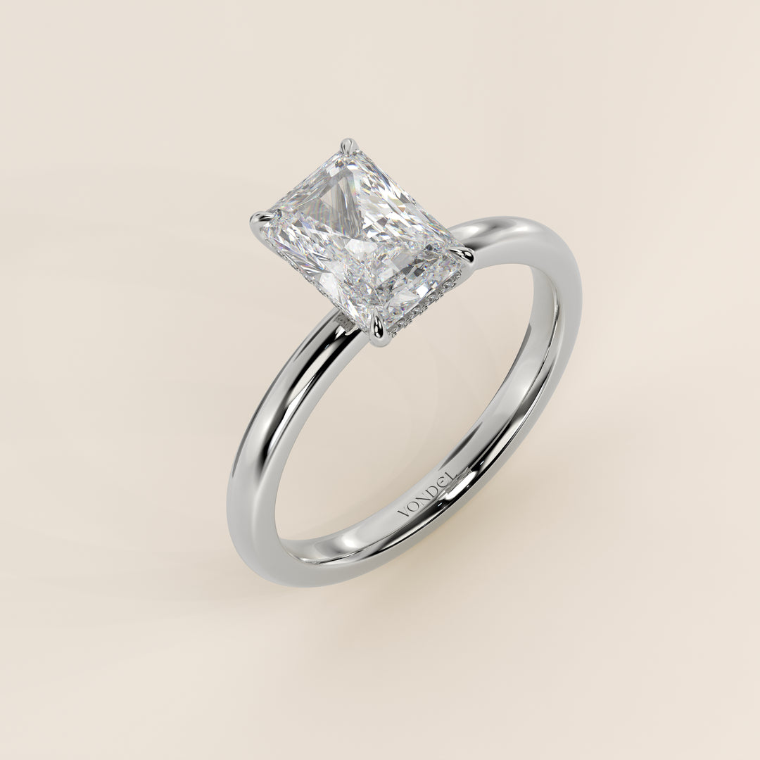 Verlovingsring radiant lab grown diamant met hidden halo, witgoud