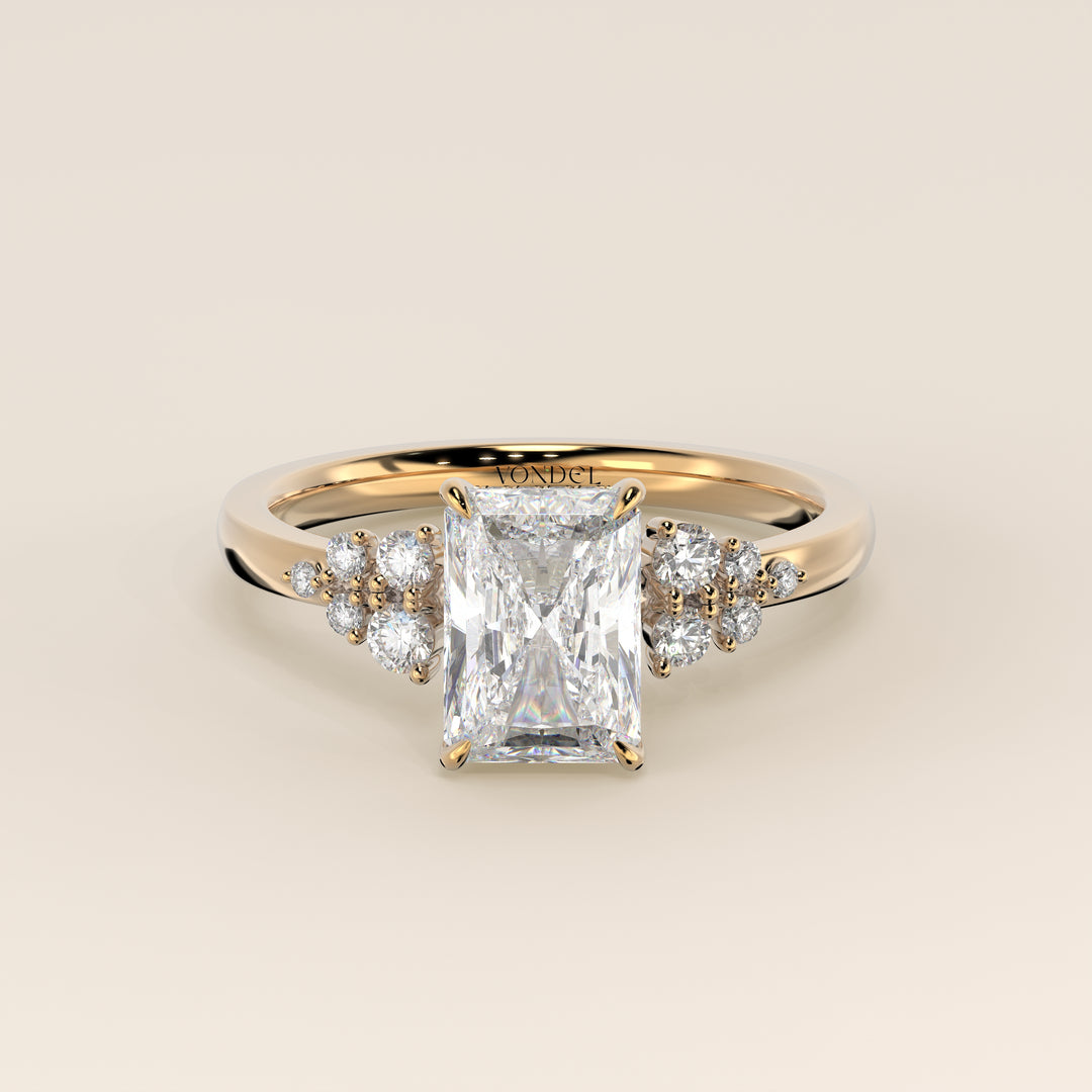 Verlobungsring mit strahlendem, im Labor gezüchtetem Diamanten, Schneeflockenmuster und verstecktem Halo, Gelbgold