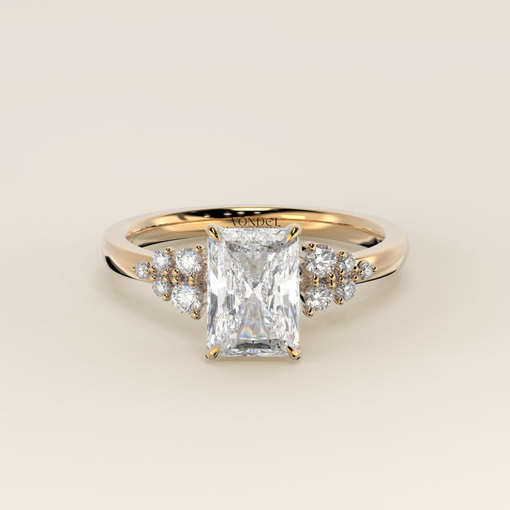 Verlobungsring mit strahlendem, im Labor gezüchtetem Diamanten, Schneeflockenmuster und verstecktem Halo, Gelbgold