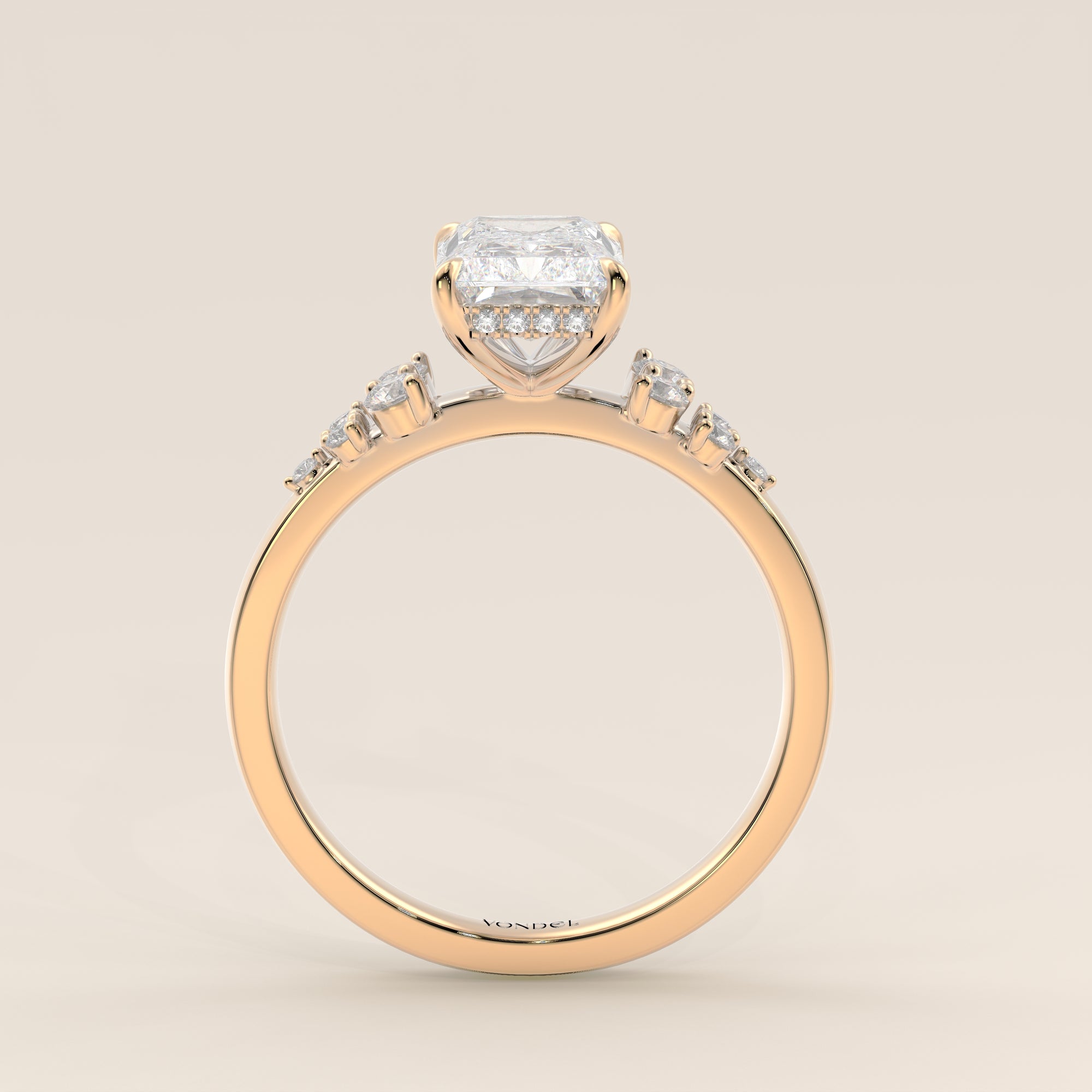 Verlobungsring mit strahlendem, im Labor gezüchtetem Diamanten, Schneeflockenmuster und verstecktem Halo, Gelbgold