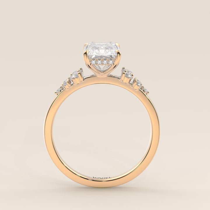 Verlobungsring mit strahlendem, im Labor gezüchtetem Diamanten, Schneeflockenmuster und verstecktem Halo, Gelbgold