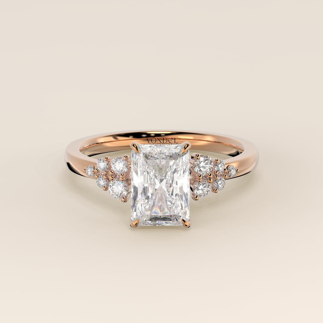 Verlobungsring mit strahlendem, im Labor gezüchtetem Diamanten, Schneeflockenmuster und verstecktem Halo, Roségold