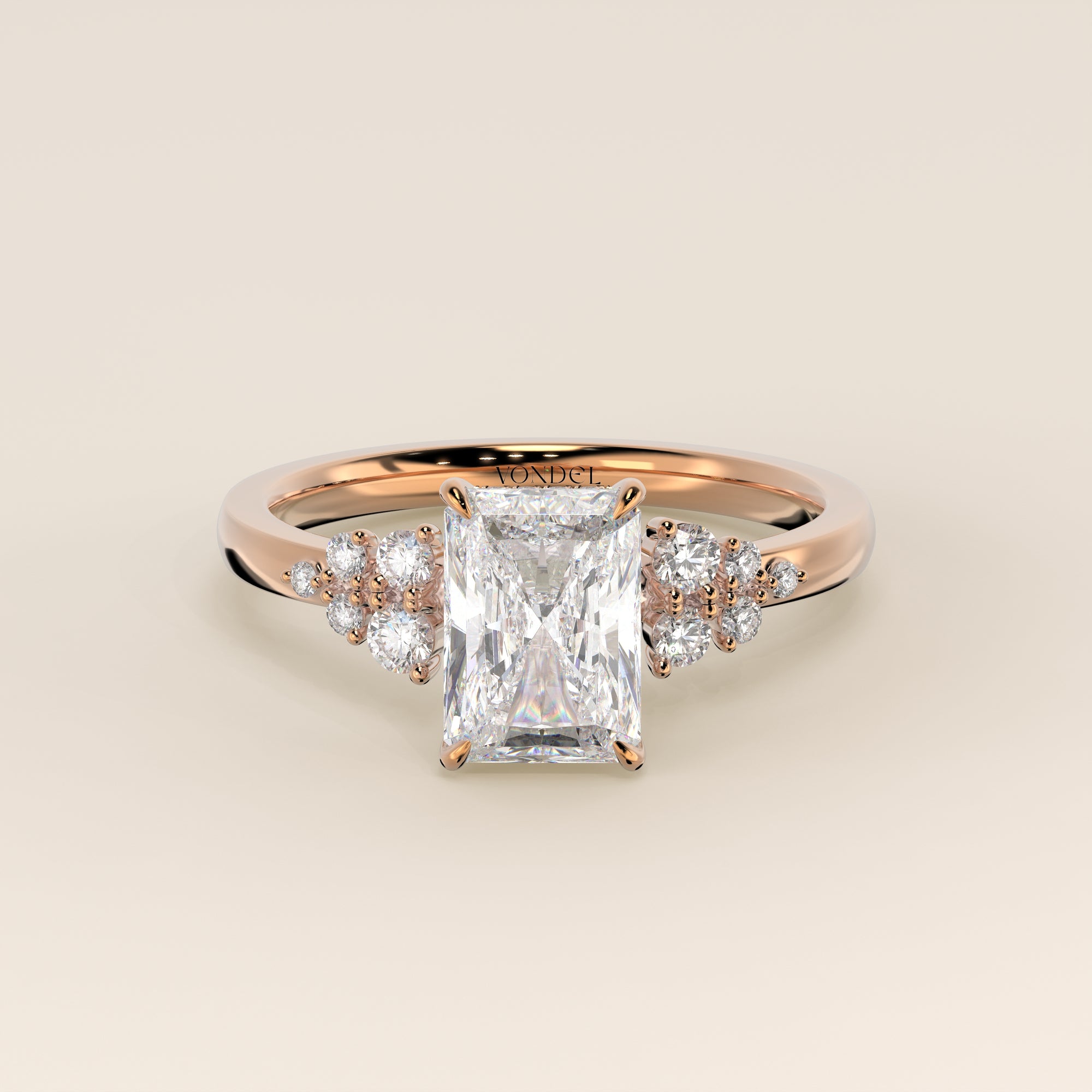 Verlobungsring mit strahlendem, im Labor gezüchtetem Diamanten, Schneeflockenmuster und verstecktem Halo, Roségold