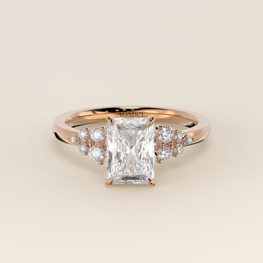 Verlovingsring radiant lab grown diamant met snowdrift en hidden halo, rosegoud