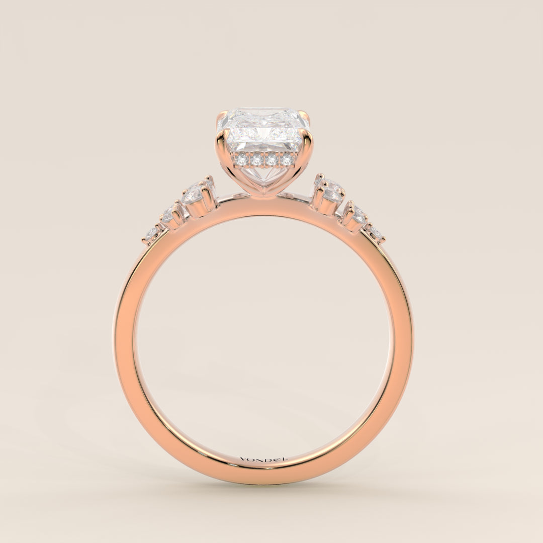 Verlobungsring mit strahlendem, im Labor gezüchtetem Diamanten, Schneeflockenmuster und verstecktem Halo, Roségold