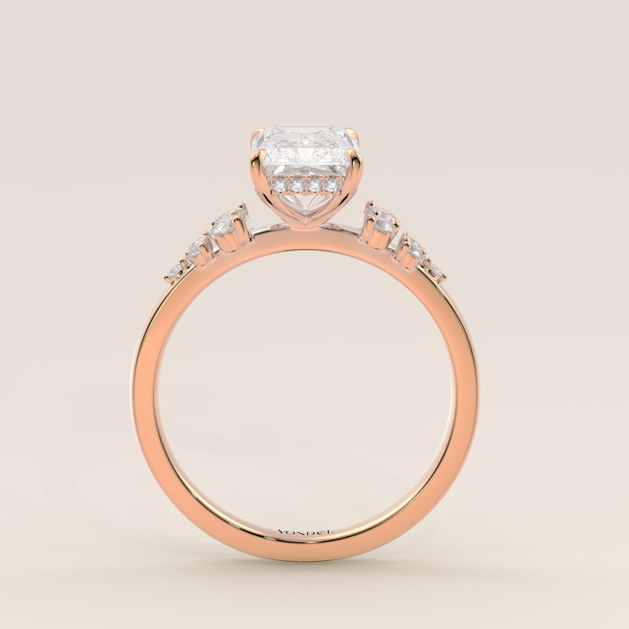 Verlobungsring mit strahlendem, im Labor gezüchtetem Diamanten, Schneeflockenmuster und verstecktem Halo, Roségold