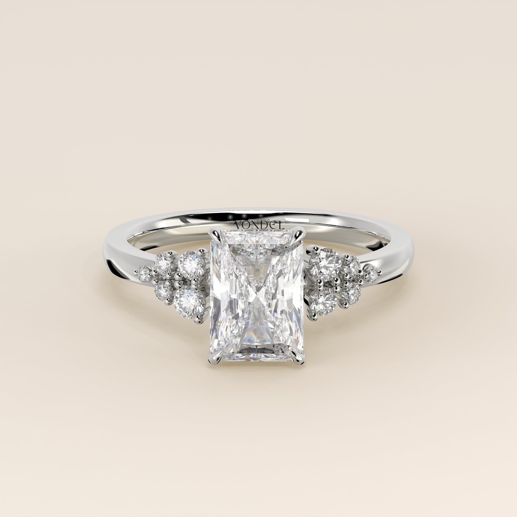 Verlobungsring mit strahlendem, im Labor gezüchtetem Diamanten, Schneeflockenmuster und verstecktem Halo, Weißgold