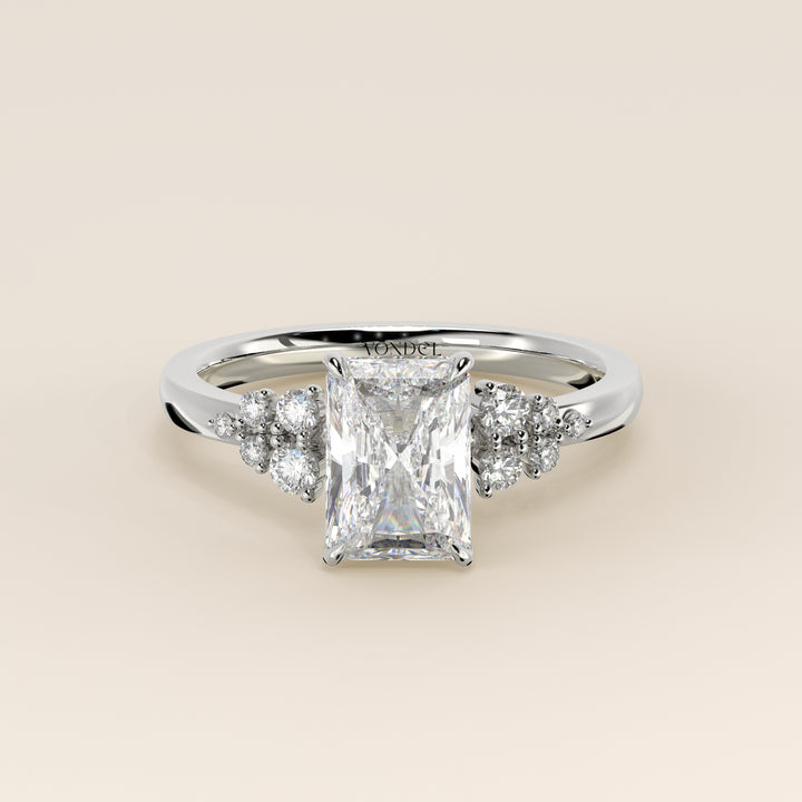 Verlobungsring mit strahlendem, im Labor gezüchtetem Diamanten, Schneeflockenmuster und verstecktem Halo, Weißgold