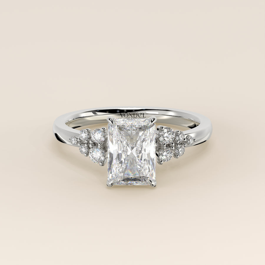 Verlovingsring radiant lab grown diamant met snowdrift en hidden halo, witgoud