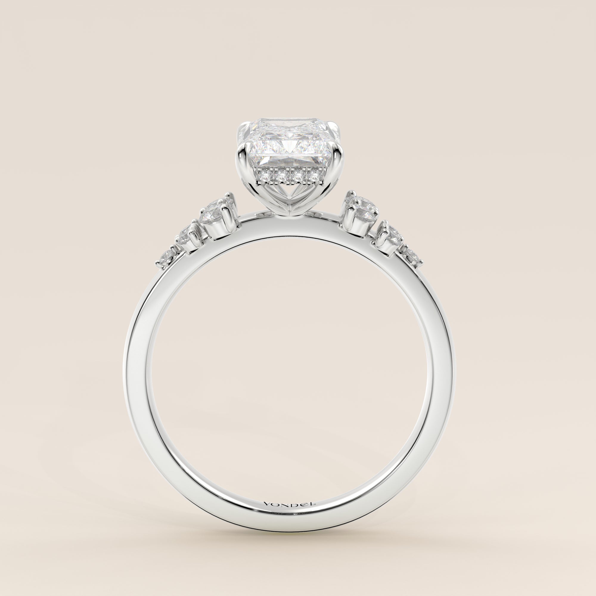 Verlobungsring mit strahlendem, im Labor gezüchtetem Diamanten, Schneeflockenmuster und verstecktem Halo, Weißgold