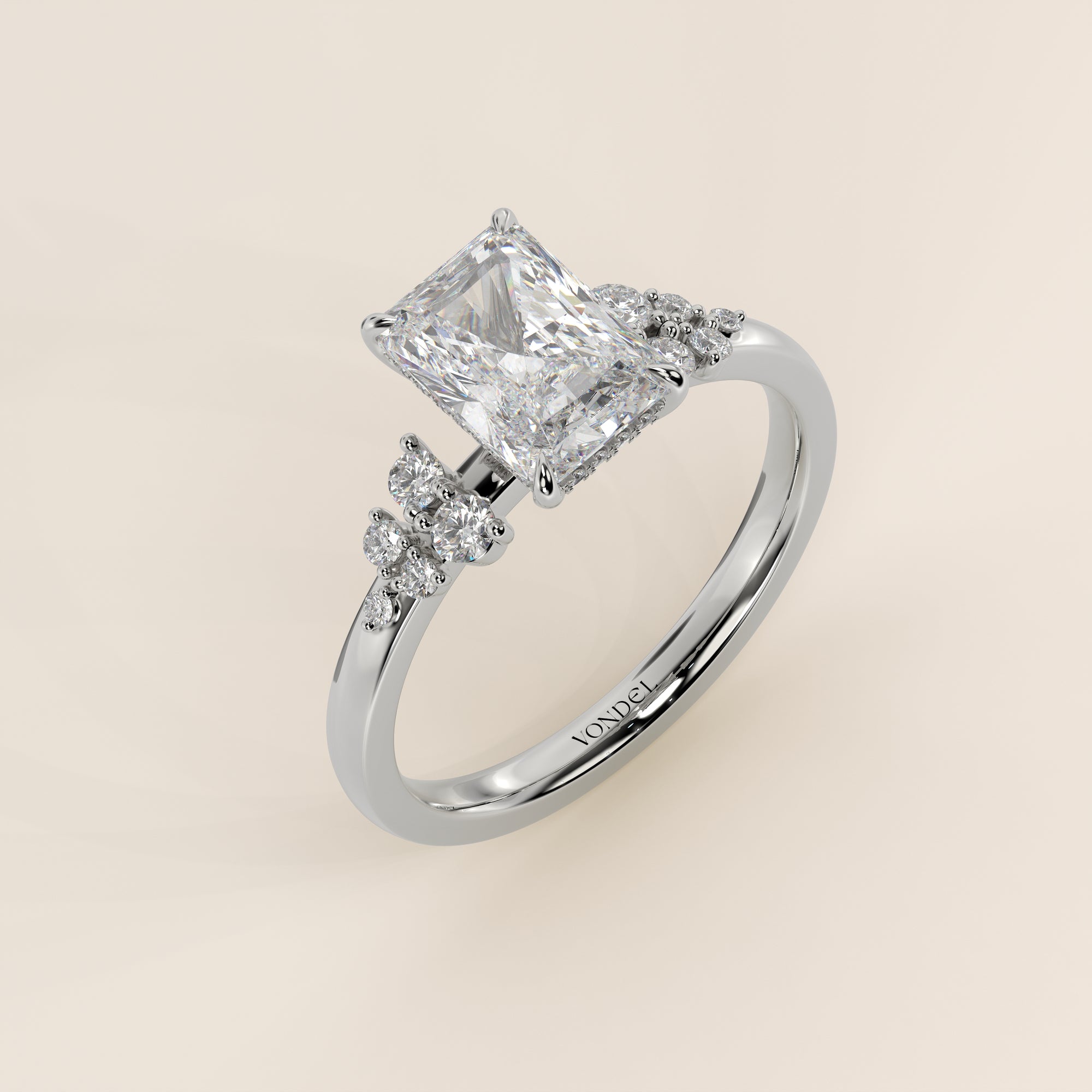 Verlobungsring mit strahlendem, im Labor gezüchtetem Diamanten, Schneeflockenmuster und verstecktem Halo, Weißgold