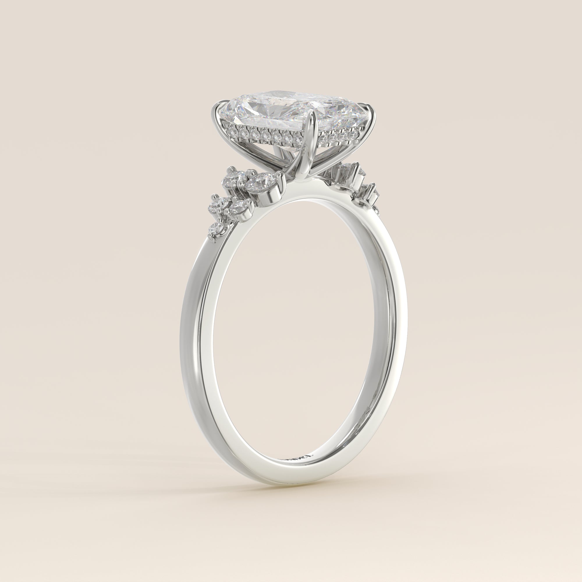 Verlobungsring mit strahlendem, im Labor gezüchtetem Diamanten, Schneeflockenmuster und verstecktem Halo, Weißgold