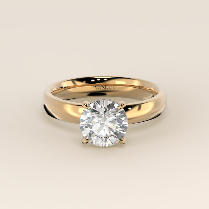Verlovingsring rond lab grown diamant met brede band en hidden halo, geelgoud