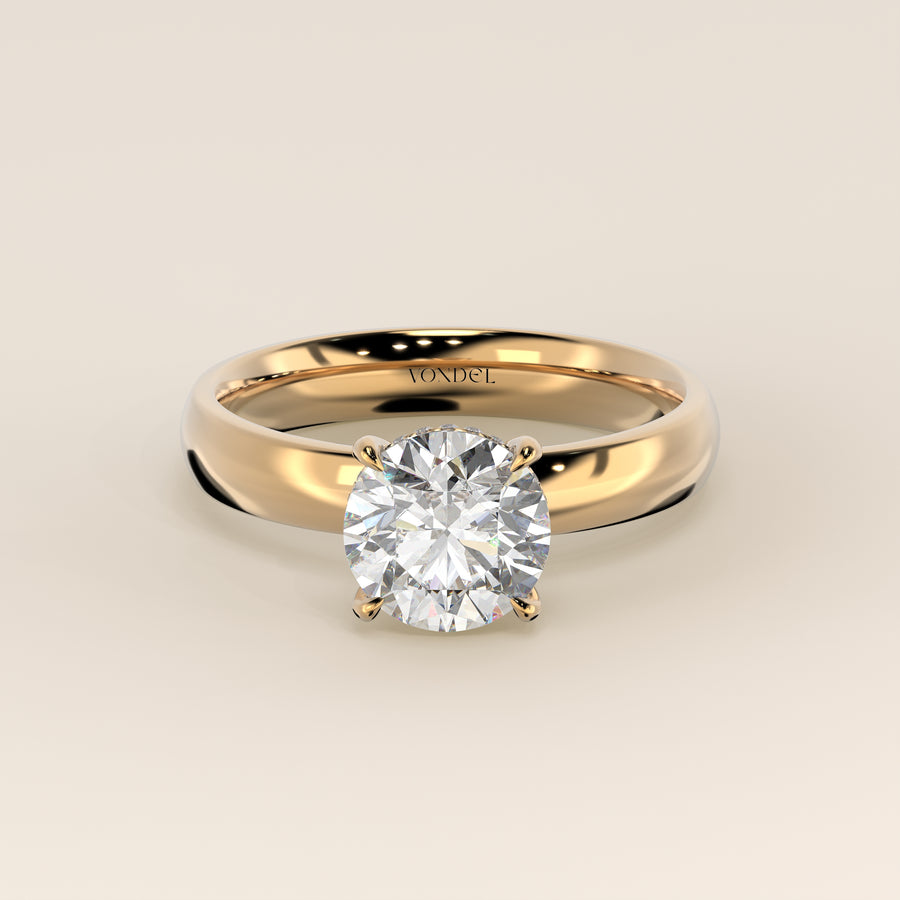 Verlovingsring rond lab grown diamant met brede band en hidden halo, geelgoud