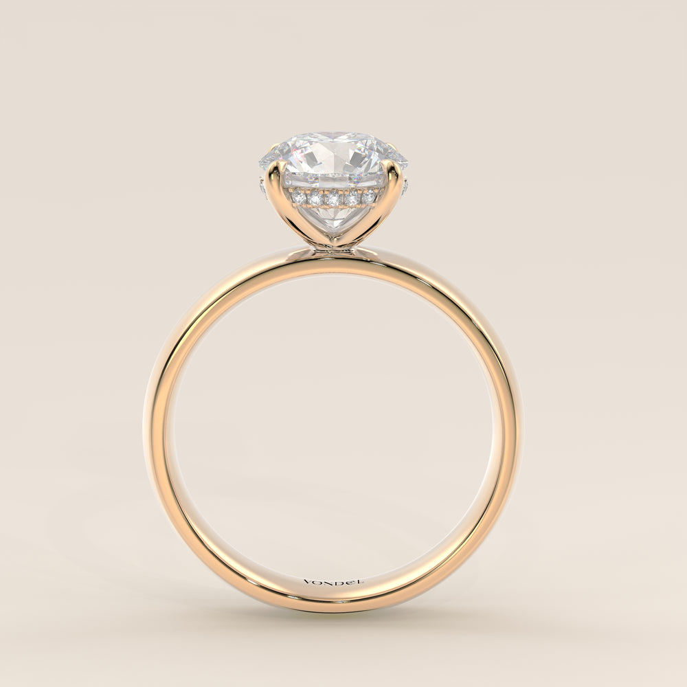 Verlovingsring rond lab grown diamant met brede band en hidden halo, geelgoud