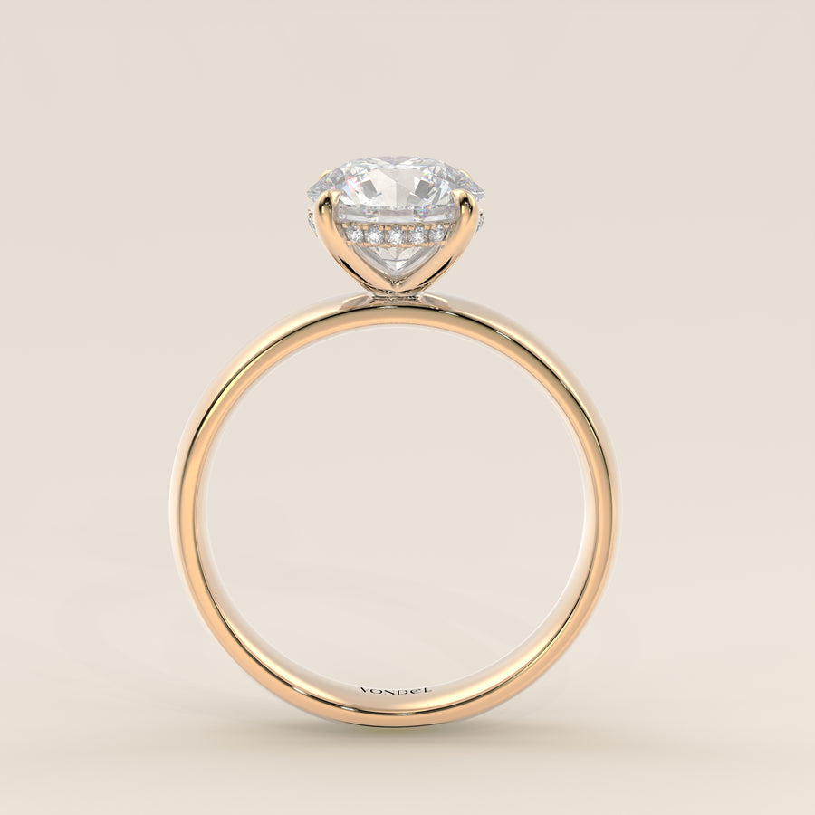 Verlovingsring rond lab grown diamant met brede band en hidden halo, geelgoud