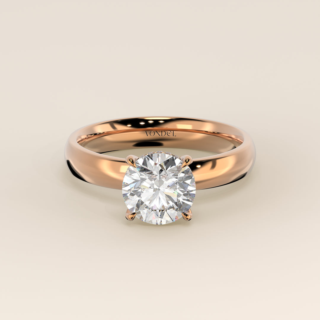 Verlovingsring rond lab grown diamant met brede band en hidden halo, rosegoud