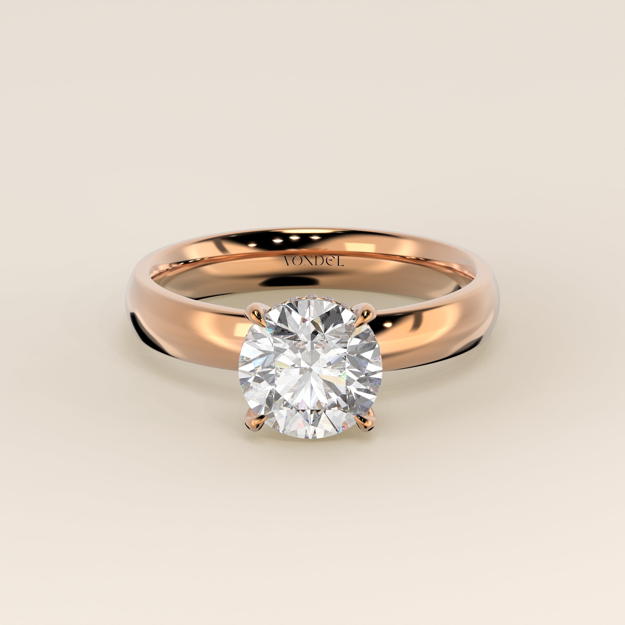 Verlovingsring rond lab grown diamant met brede band en hidden halo, rosegoud