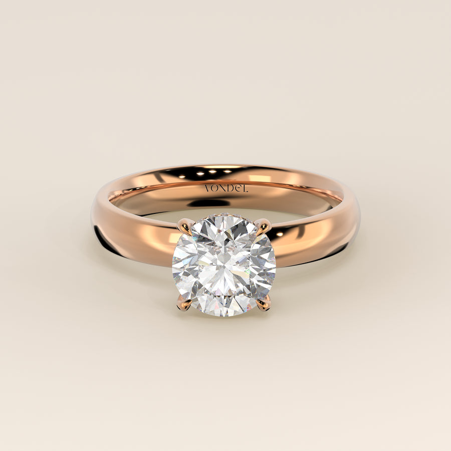 Verlovingsring rond lab grown diamant met brede band en hidden halo, rosegoud
