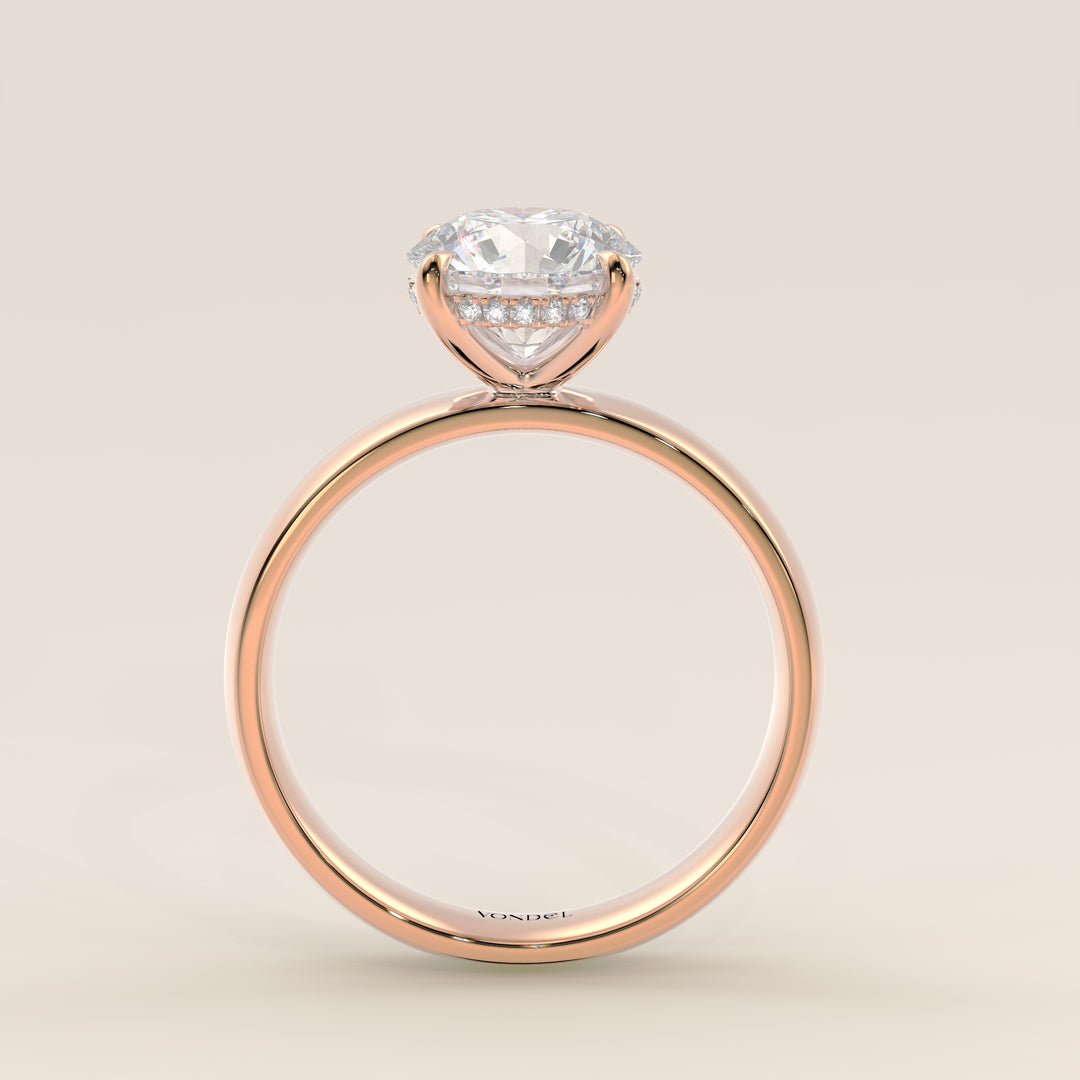 Verlovingsring rond lab grown diamant met brede band en hidden halo, rosegoud