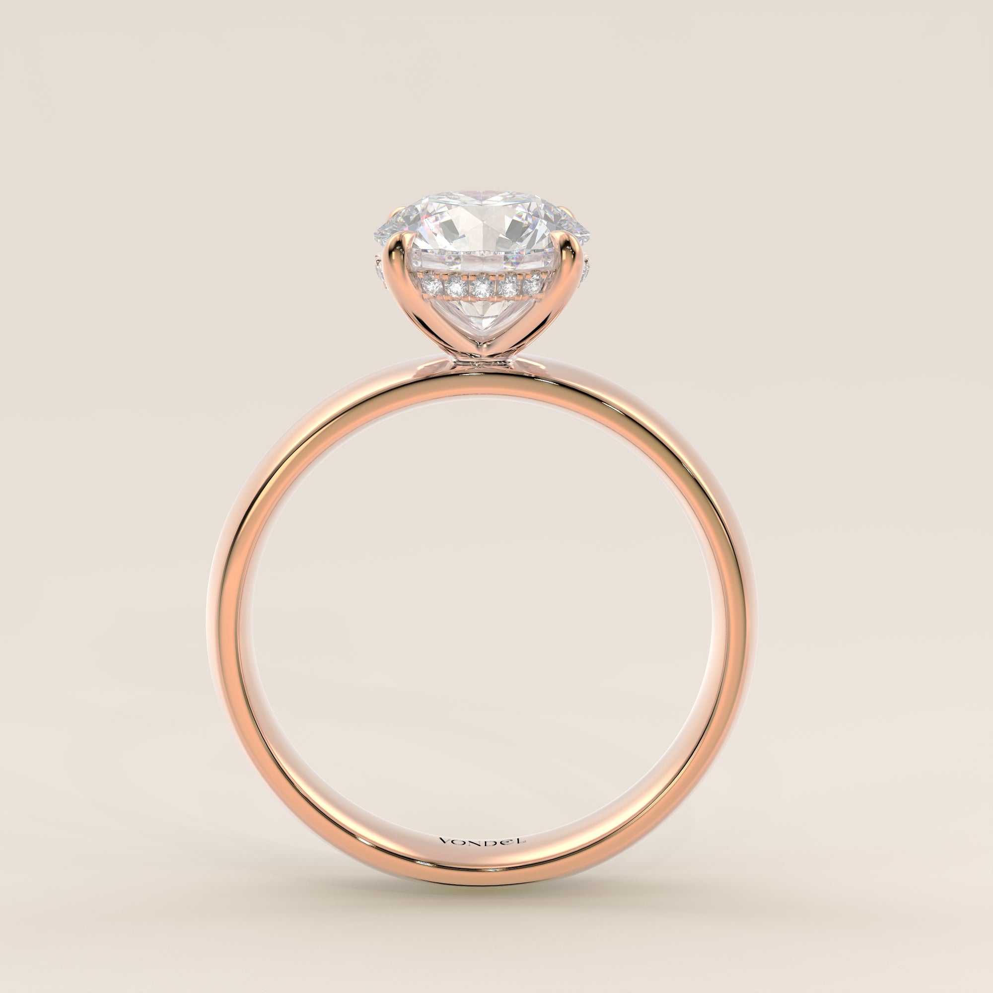 Verlovingsring rond lab grown diamant met brede band en hidden halo, rosegoud