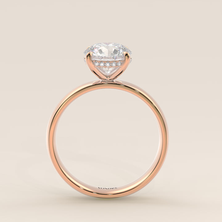 Verlovingsring rond lab grown diamant met brede band en hidden halo, rosegoud