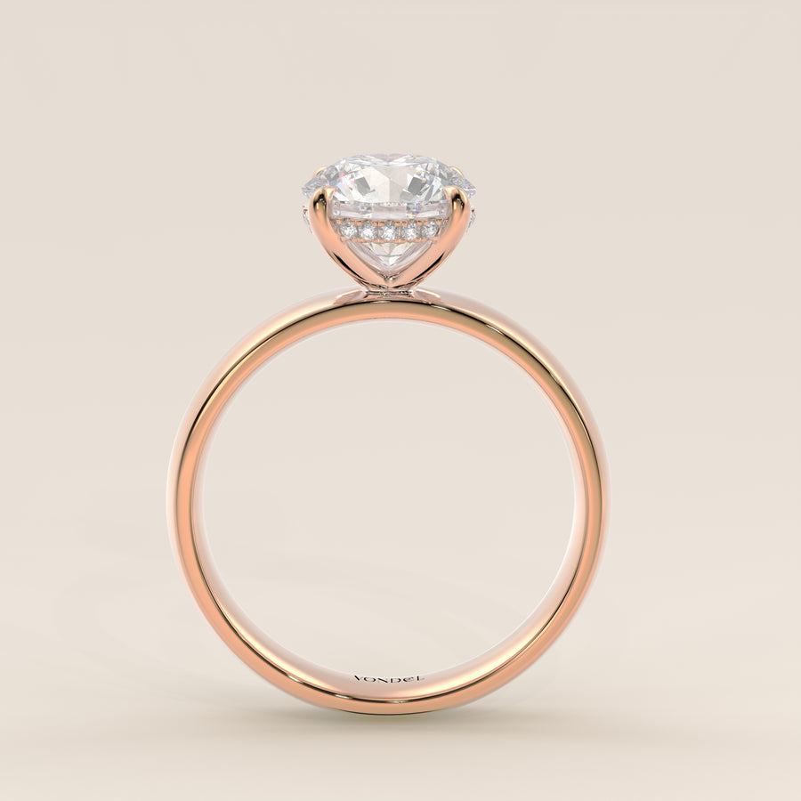 Verlovingsring rond lab grown diamant met brede band en hidden halo, rosegoud