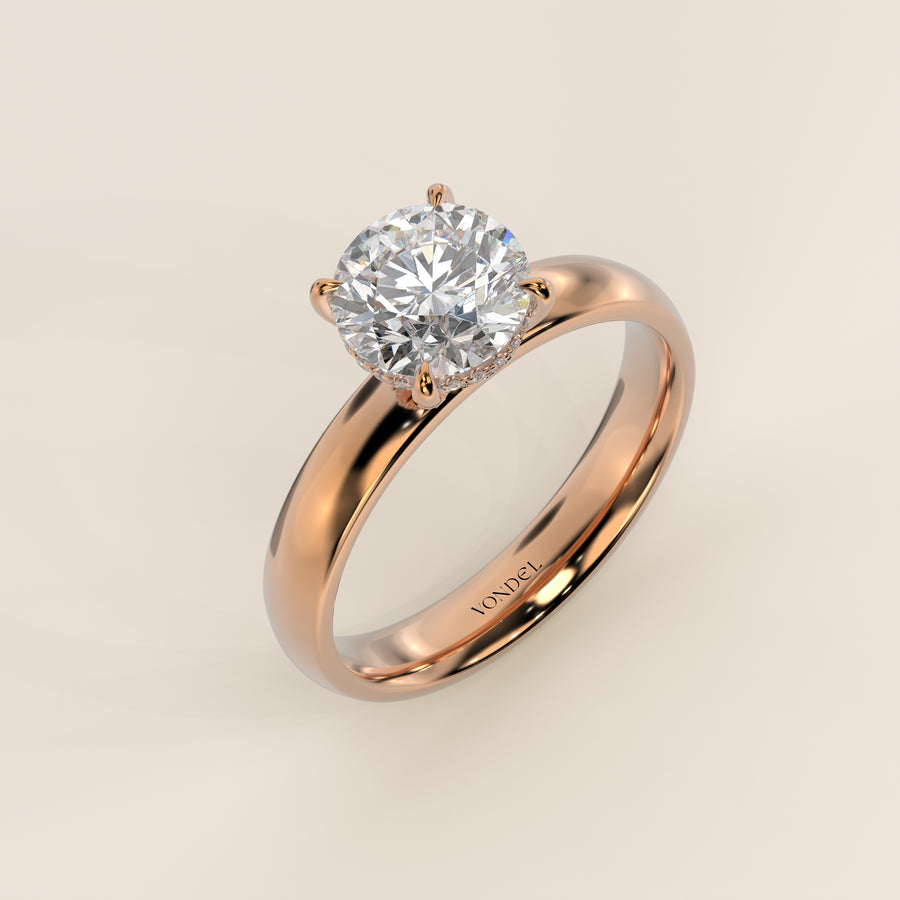 Verlovingsring rond lab grown diamant met brede band en hidden halo, rosegoud