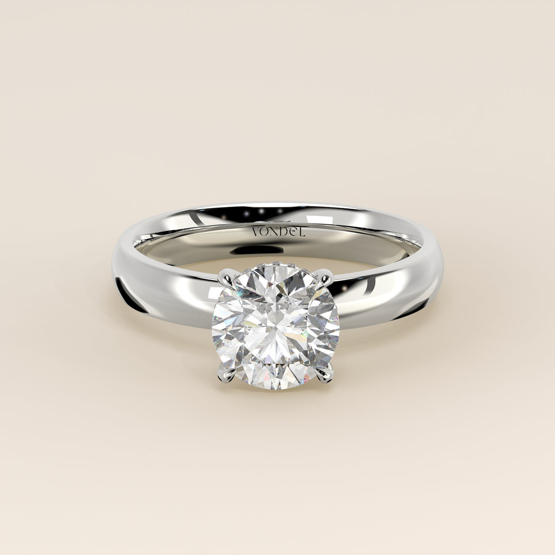 Verlovingsring rond lab grown diamant met brede band en hidden halo, witgoud