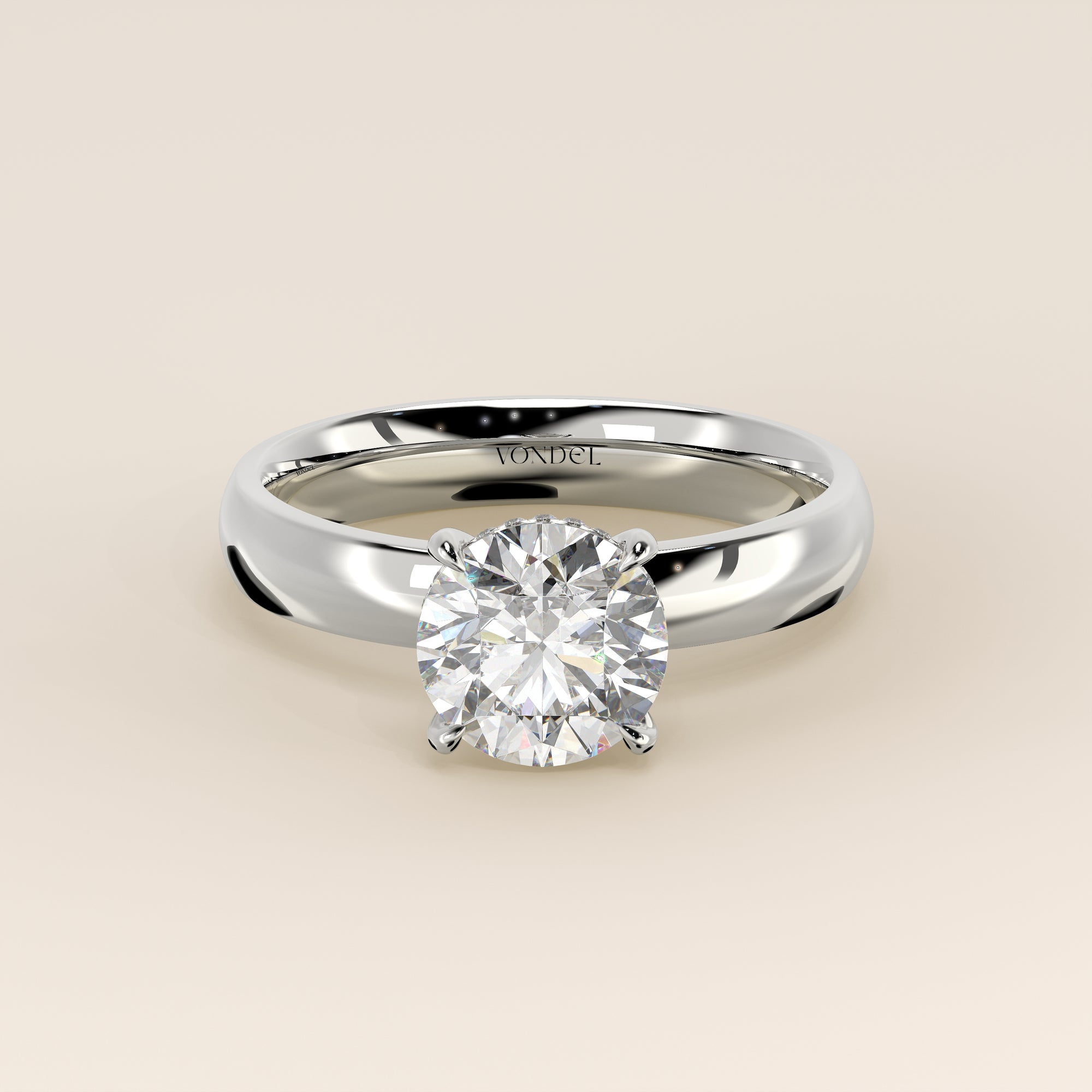 Verlovingsring rond lab grown diamant met brede band en hidden halo, witgoud