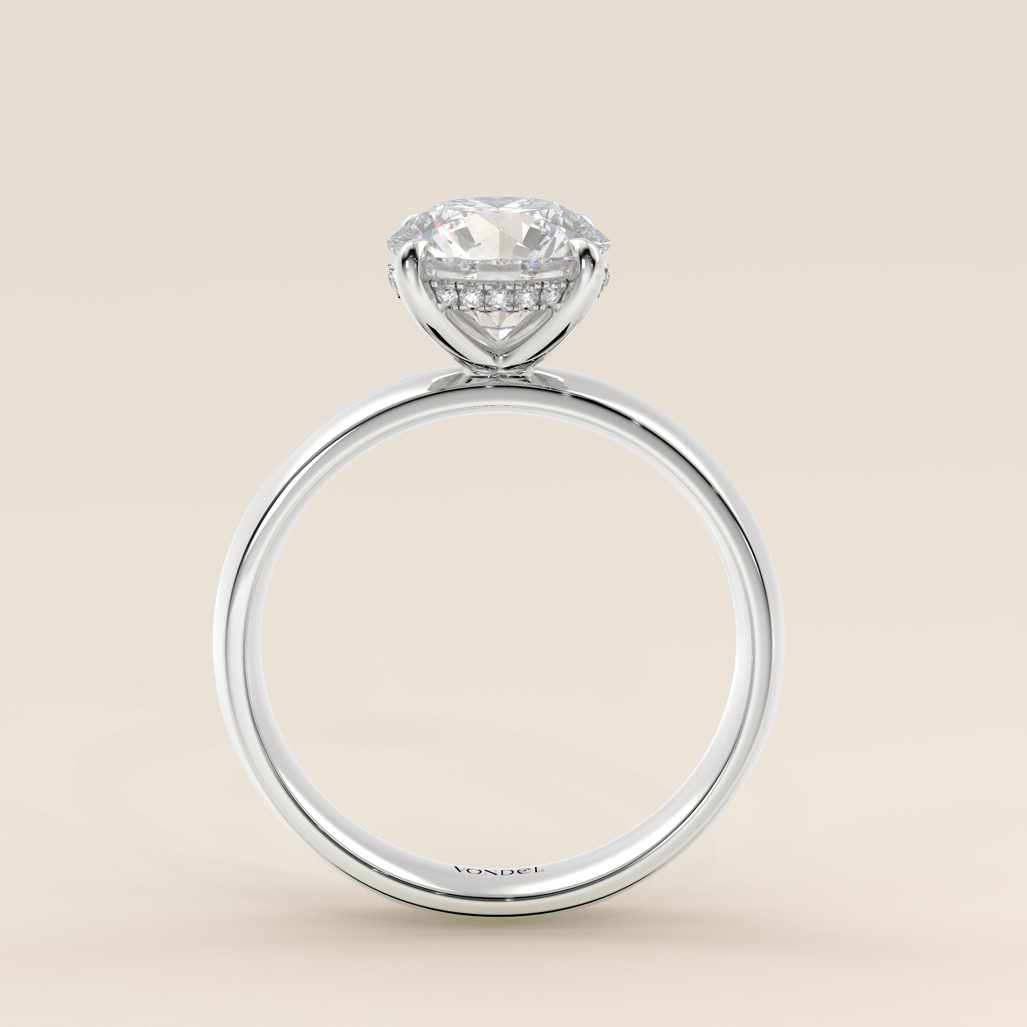 Verlovingsring rond lab grown diamant met brede band en hidden halo, witgoud