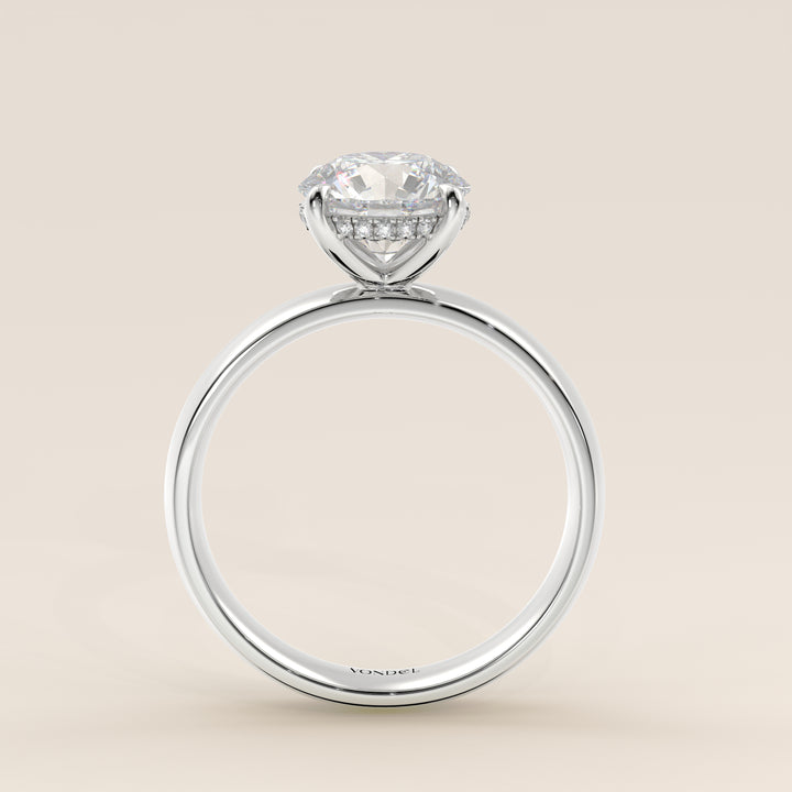 Verlovingsring rond lab grown diamant met brede band en hidden halo, witgoud