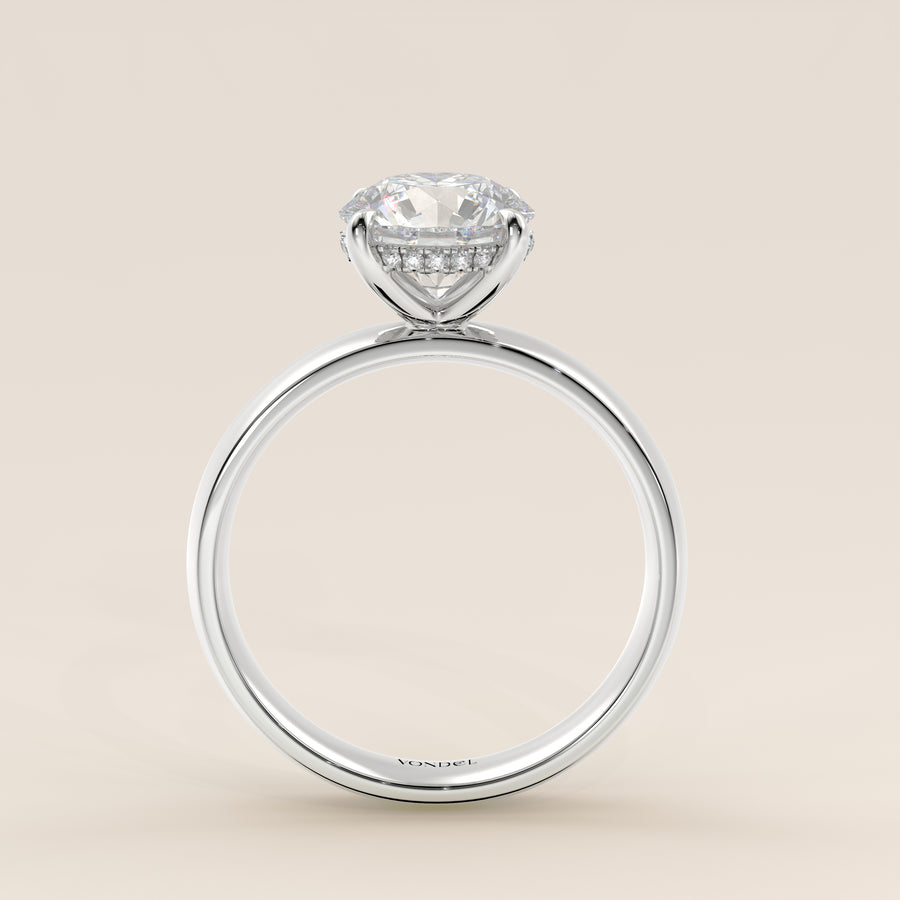 Verlovingsring rond lab grown diamant met brede band en hidden halo, witgoud