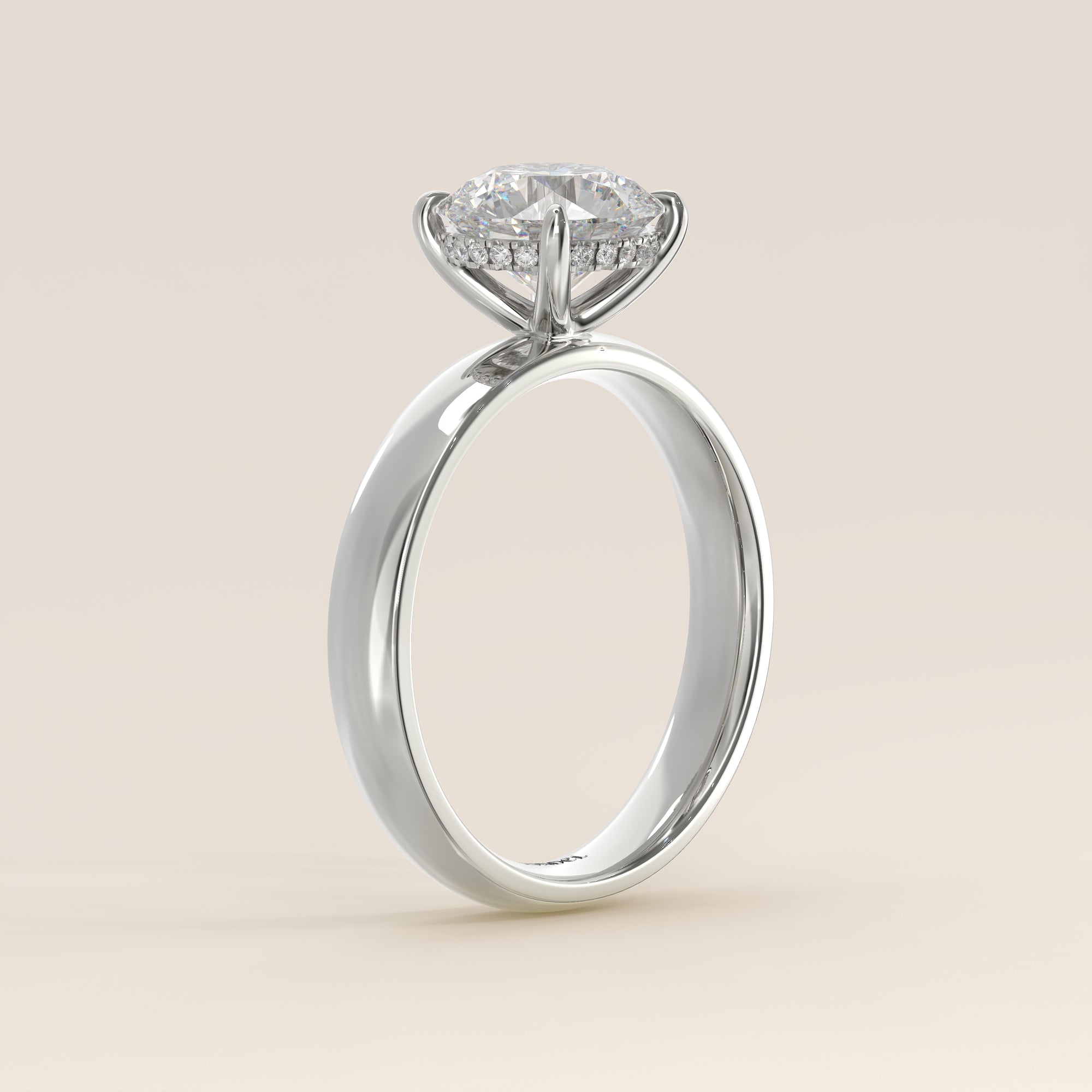 Verlovingsring rond lab grown diamant met brede band en hidden halo, witgoud