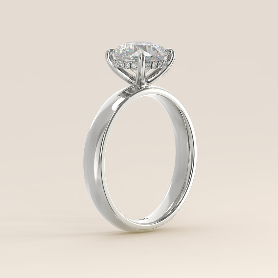 Verlovingsring rond lab grown diamant met brede band en hidden halo, witgoud