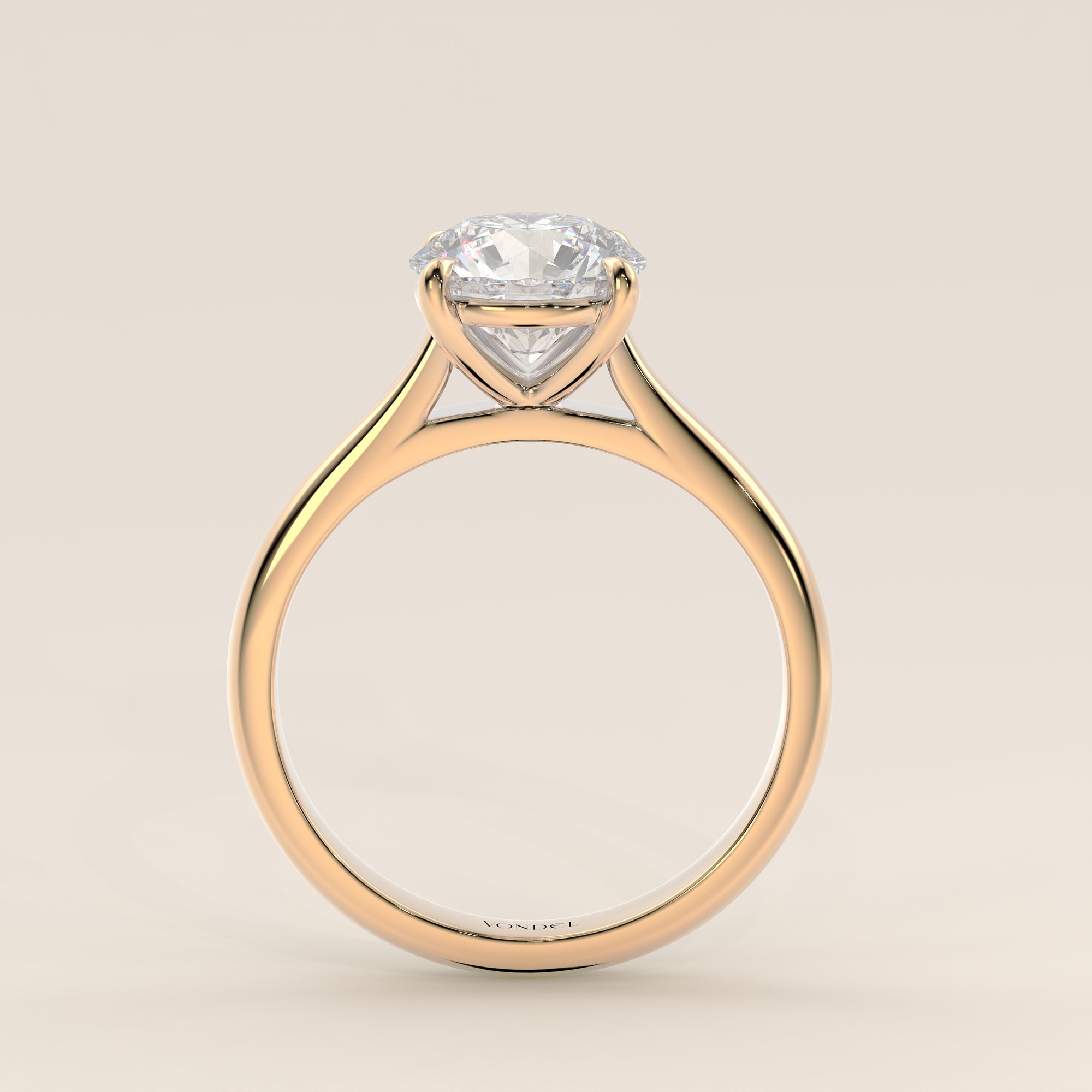 Verlobungsring mit rundem, im Labor gezüchtetem Diamanten in Kathedralenfassung, Gelbgold