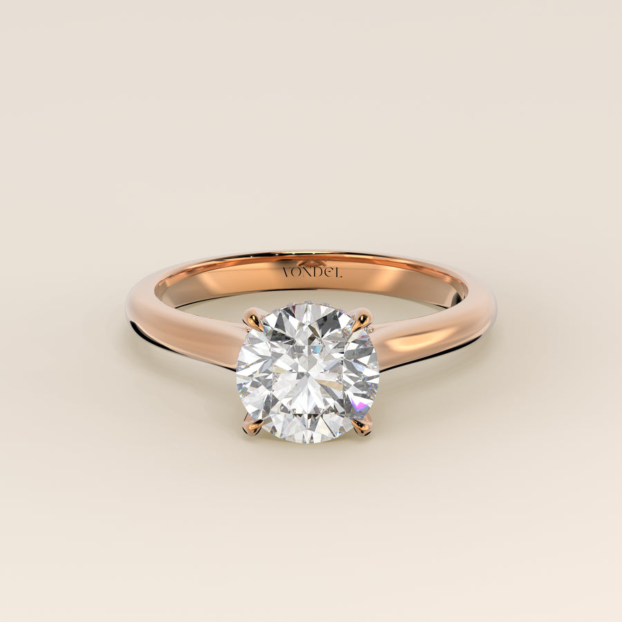 Verlovingsring rond lab grown diamant met cathedral setting, hidden halo en diamond bridge, rosegoud