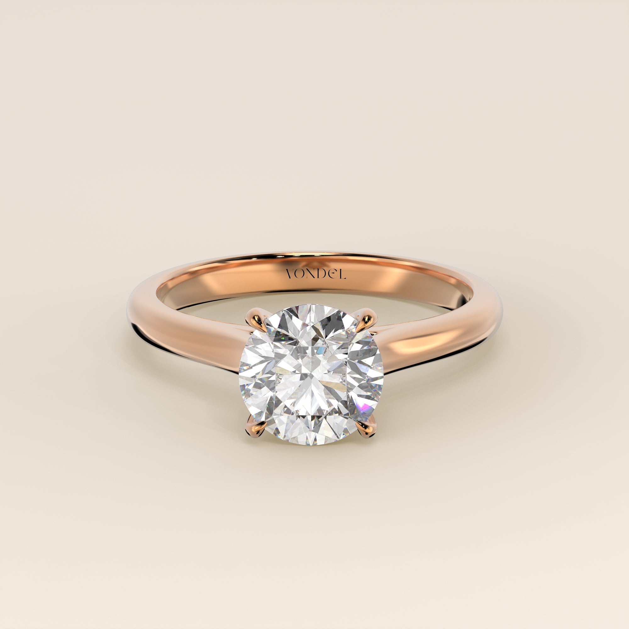 Verlobungsring mit rundem, im Labor gezüchtetem Diamanten in Kathedralenfassung, Roségold